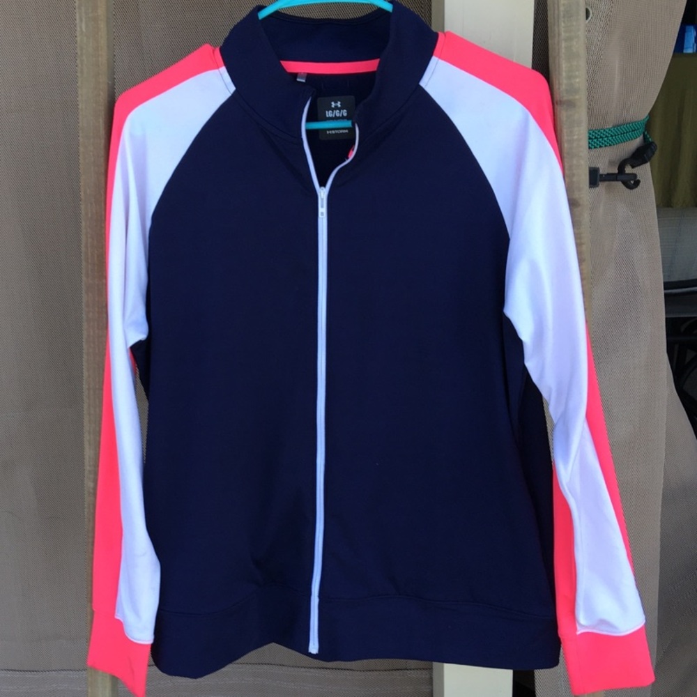 Under Armour Women's Navy and Pink Full Zip Sweatshirt SZ L Athleisure